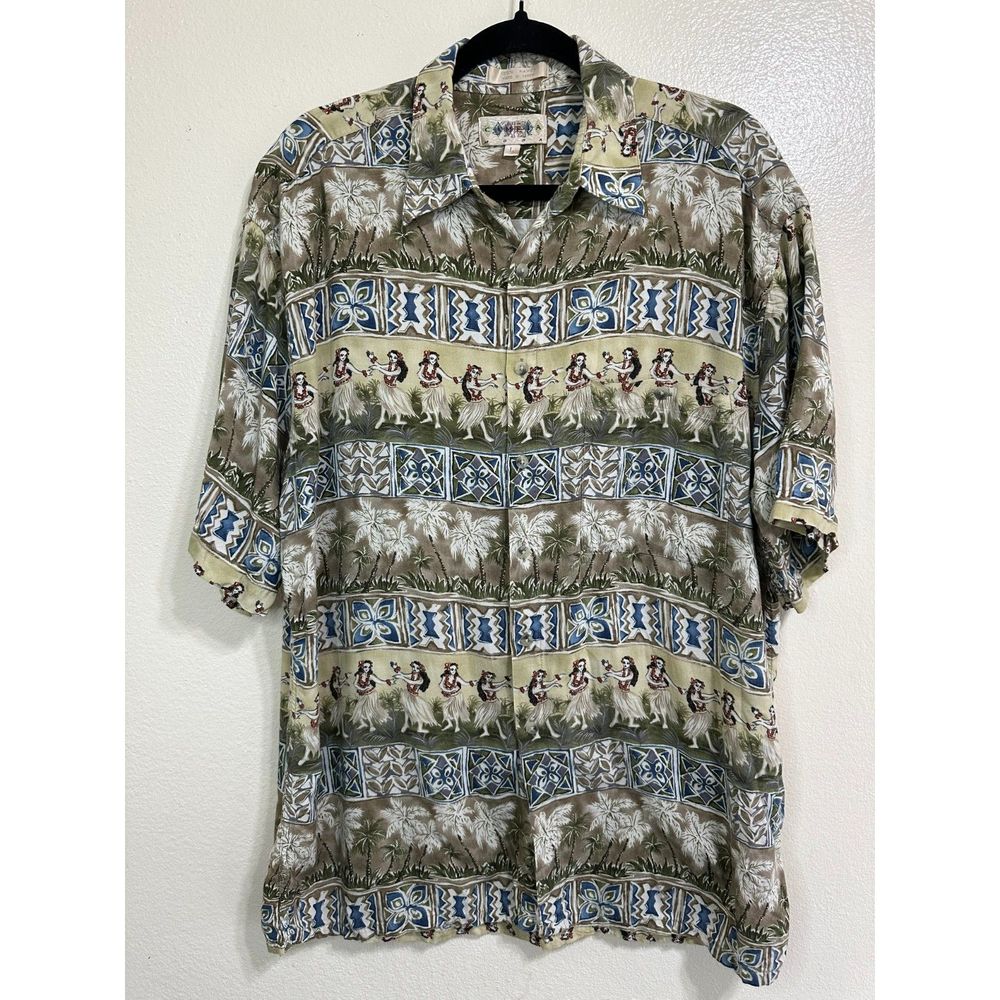 Campia Moda Vintage Men's Hawaiian Aloha Tropical Shirt Hula Dancers Top, Size L